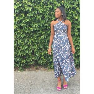 Cabi Dress Halter Maxi Blue Floral 6